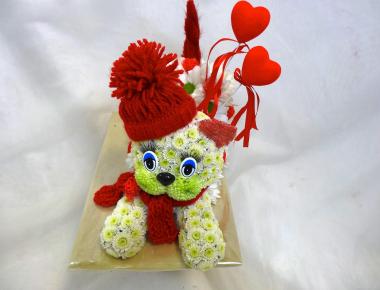 Игрушка из цветов на 14 февраля «Счастливый котик 1»