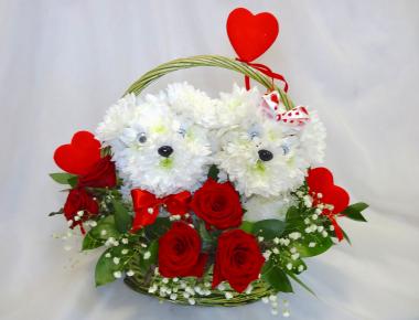 Собачка из цветов «Любовь она такая»