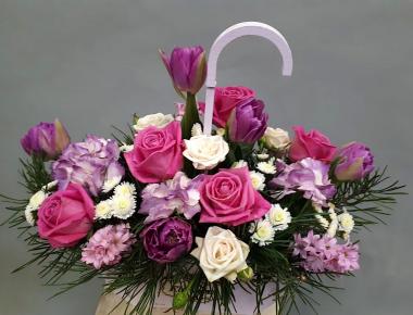 Цветы в деревянном ящике «Розовое настроение»