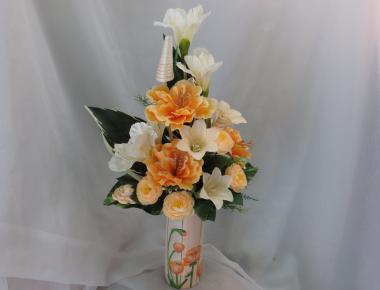 Настольная композиция из искусственных цветов «Коричневая ваза с цветами»