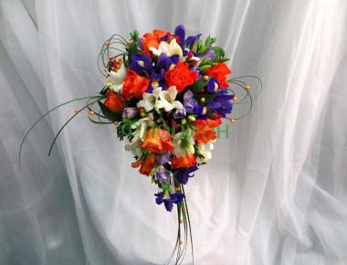 Свадебный букет из роз «Оранжево-синий»