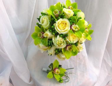 Букет невесты из орхидей «Бело-зеленый 1»