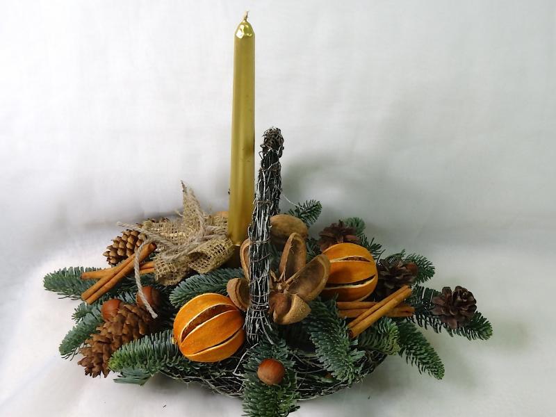 Новогодняя композиция Ночь, свеча, мандарин