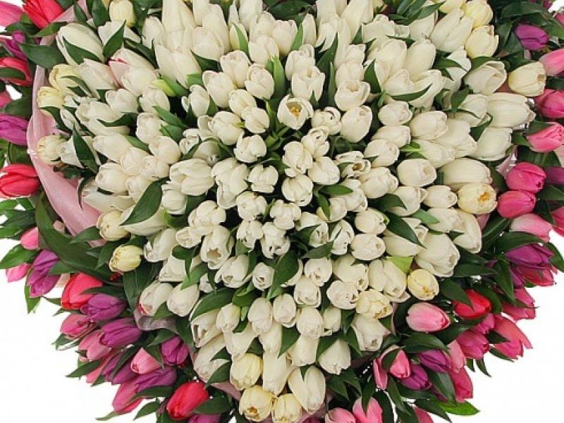 Сердце из цветов на 14 февраля Тюльпановое признание