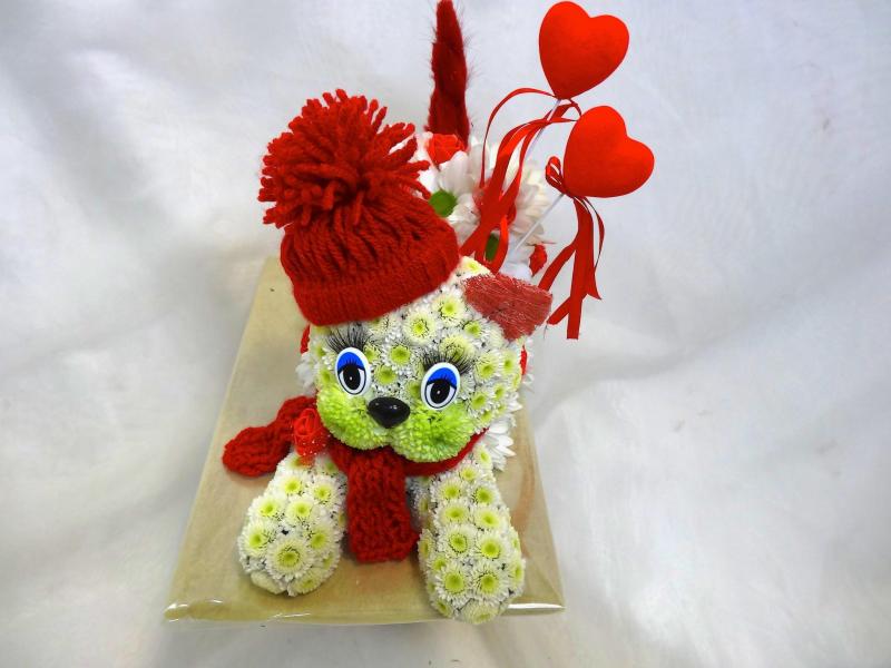 Игрушка из цветов на 14 февраля Счастливый котик 1