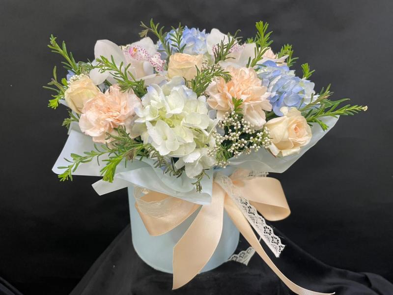 Какое небо голубое Цветы в шляпной коробке