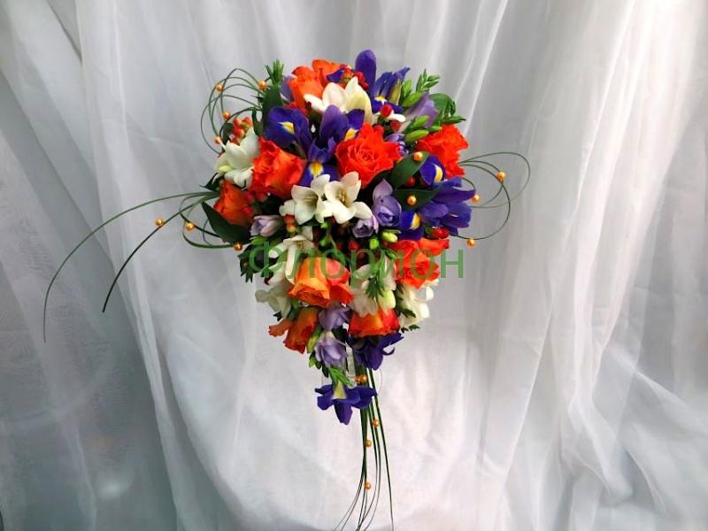 Букет невесты с фрезеями Оранжево-синий