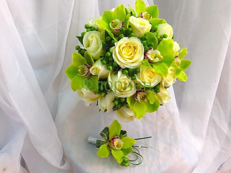 Букет невесты из орхидей Бело-зеленый 1