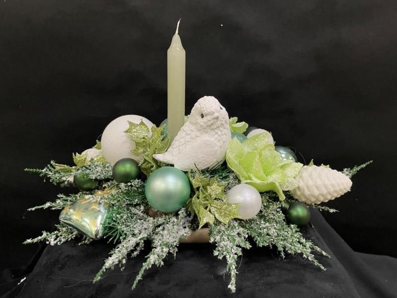 Новогодняя композиция со свечой Воробушек