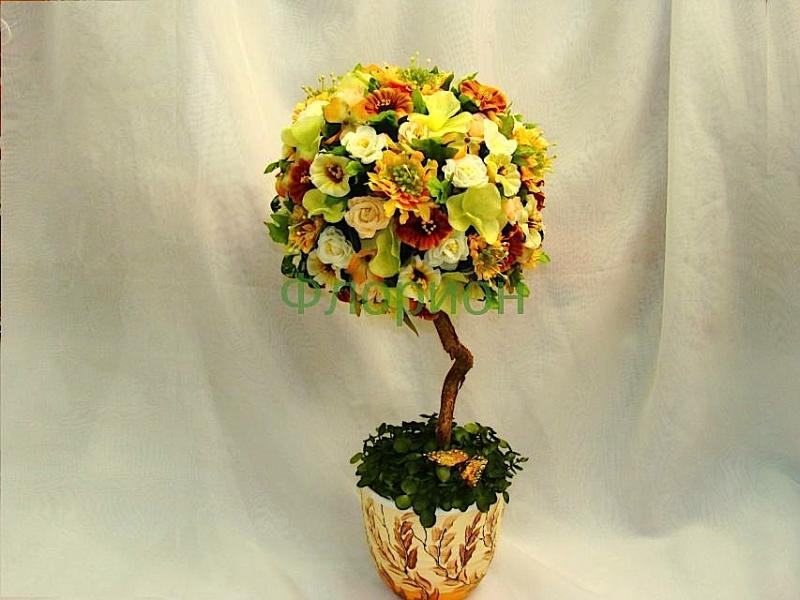 Домашние дерево счастья из искусственных цветов