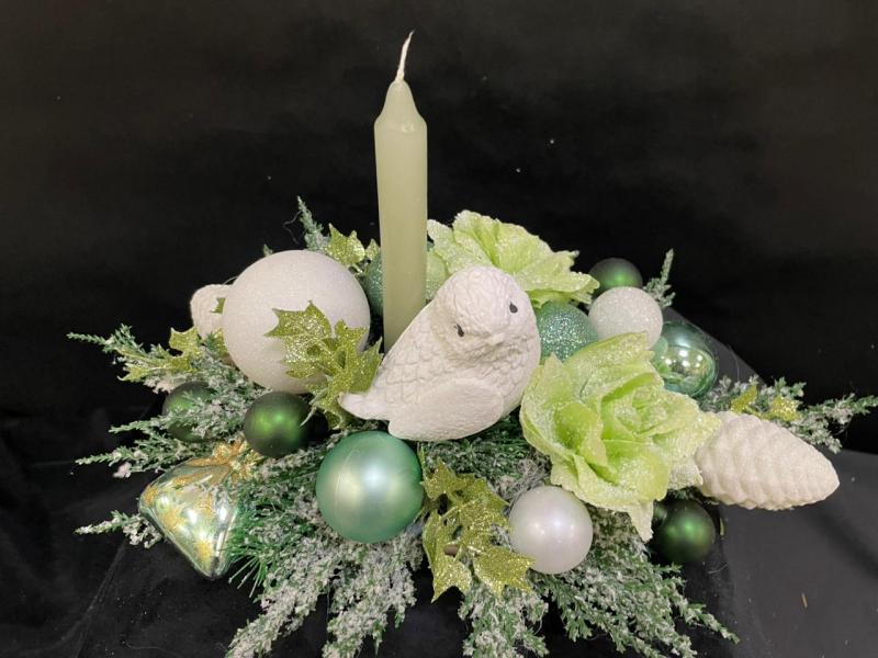 Новогодняя композиция со свечой Воробушек