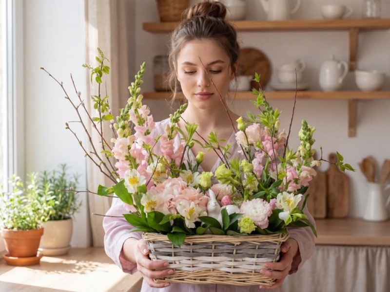 Композиция из живых цветов Утро в день Пасхи 