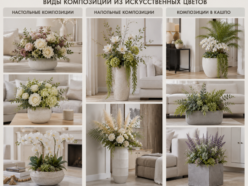 Композиции из искусственных цветов для интерьера